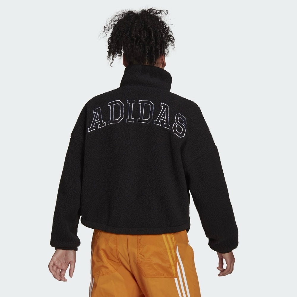 Adidas Stand Collar Fleece Black Jacket Embroidered Brand Women’s Size Large